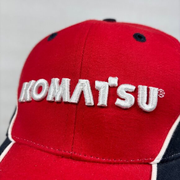 Komatsu Red Black Hi-Density Embroidered Strapback Cap Hat w/ American Flag - Picture 2 of 8